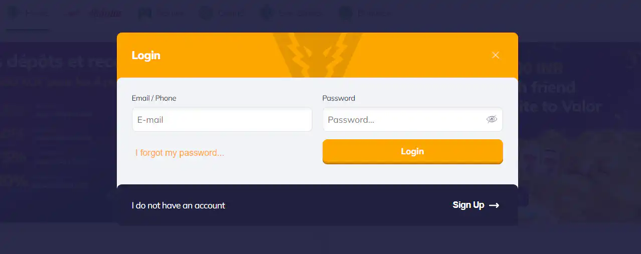 Valor casino login for Indian players